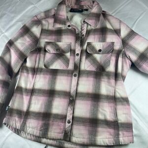 Free Country Womens Plaid Flannel Sherpa Lined Button Down Shirt Jacket